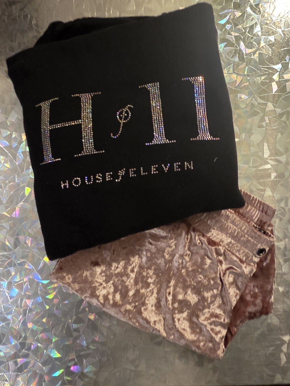House of Eleven Women's 4XL Rhinestone Hoodie And 3XL Crushed Velvet Pants